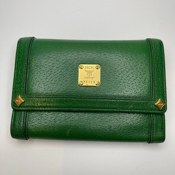 MCM Green Leather Trifold Wallet with ID - Preowned - Picture 1 of 13